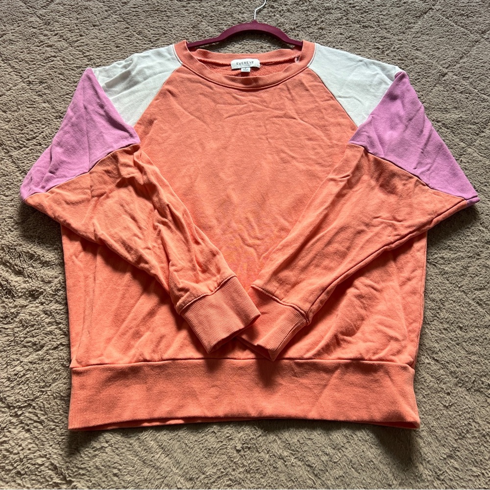 Evereve Tricolor Colorblock Cotton Sweatshirt Preppy Minimalist Capsule Size S